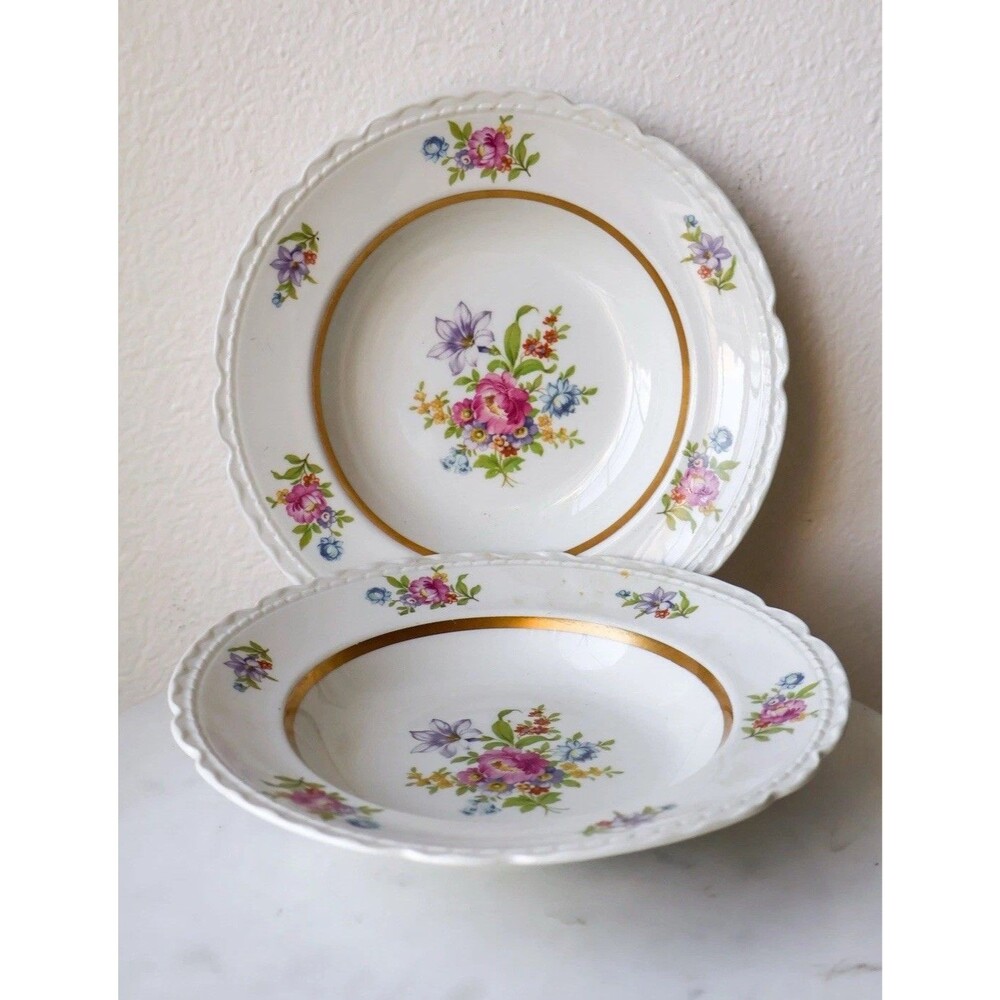 Royal Jackson Scalloped Edge Deanna 8 1/8" Rimmed Soup Bowls Set Iof (2)